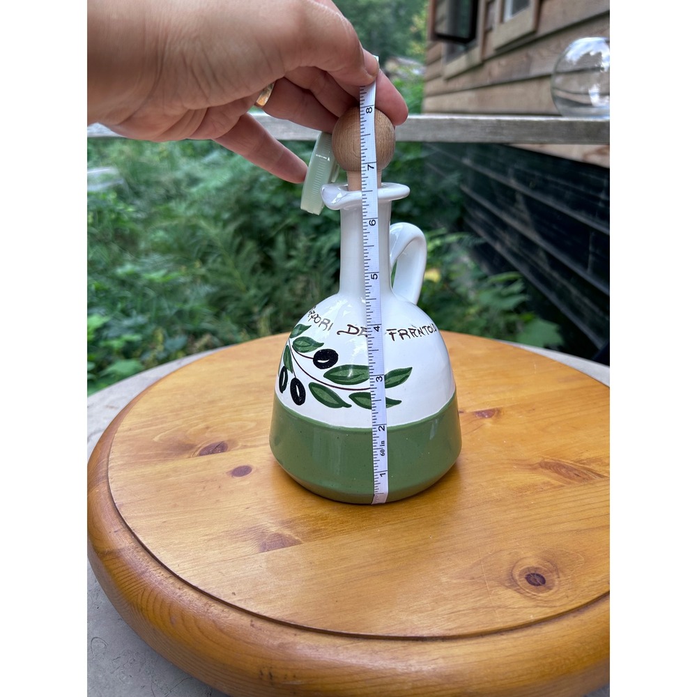 Olive Oil Cruet Dispenser Bottle Ceramic Hand Painted Green Fratelli Coli Italy - Picture 6 of 6